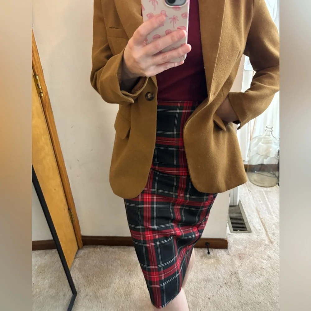 NWOT Express Tartan Plaid High Waist Pencil Midi Skirt - Picture 2 of 11